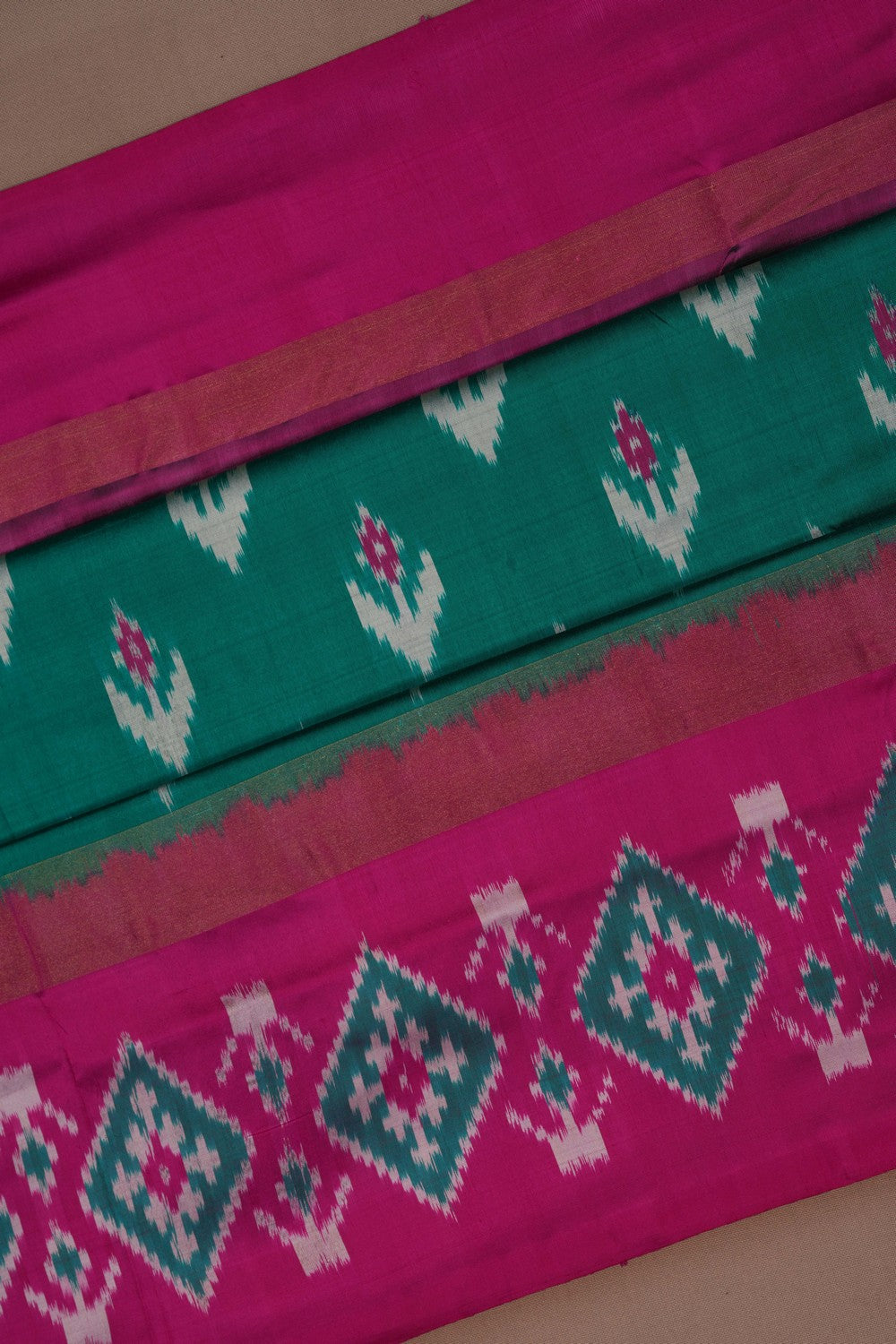 Image of Pochampally Ikat Teal Green Saree